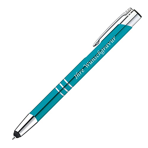 Touchpen Kugelschreiber aus Metall mit Gravur / Farbe: türkis von Gravur by Livepac Office