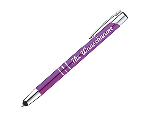 Touchpen Kugelschreiber aus Metall mit Namensgravur - Farbe: lila von Gravur by Livepac Office