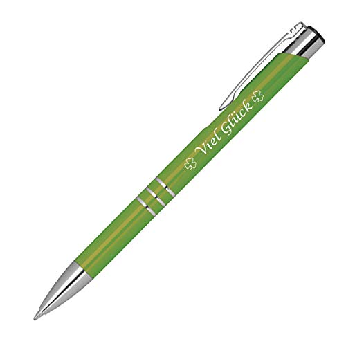 10 Kugelschreiber mit Gravur "Viel Glück" / aus Metall / Farbe: hellgrün von Gravur by LivepacOffice