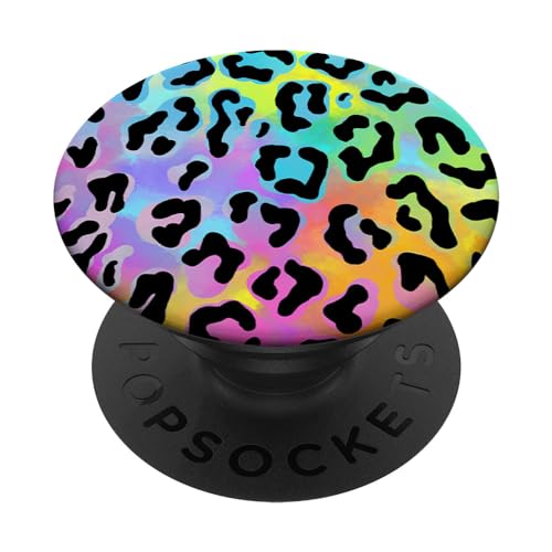 Druck Leopard in Gelb Orange Rot Grün Blau Rosa AEHP435 PopSockets PopGrip: Ausziehbarer Sockel und Griff für Handys/Tablets mit Tauschbarem Top von Gray & Gold Publishing