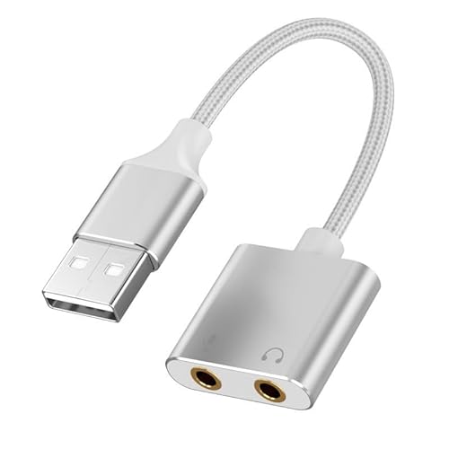 Greabuy Externe USB-Soundkarte, 2-in-1 Kopfhörer und Mikrofon, Sound-Adapter, Kabel, HiFi-Sound für Gaming von Greabuy