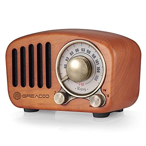 Vintage Radio Retro Bluetooth Lautsprecher Greadio Kirsche Holz FM Radio mit Old Fashioned Classic Style,Starke Bassverstärkung,Laute Lautstärke,Bluetooth 5.0 Verbindung,TF Karten Slot & MP3 Player von Greadio