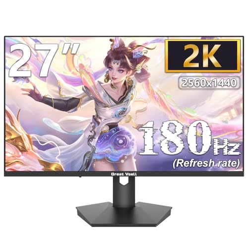 Great voell 27-Inch Gaming Monitor, 180Hz, 2K QHD (2560x1440p), Fast IPS 1ms GTG, G-Sync & FreeSync, 120% sRGB, HDR10, Blue Light Reduction, VESA Mountable, HDMI 144Hz, DP 180Hz von Great voell