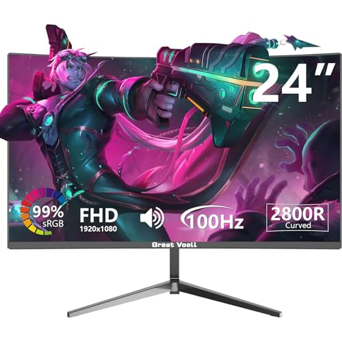 Great voell Curved Gaming Monitor 24 Inches, 100 Hz, FHD (1920 x 1080P), HDMI 2.0, HDR, Anti-Blue Light Eye Protection, 99% sRGB, FreeSync, VESA Support, Can Be Tilted, Screen von Great voell