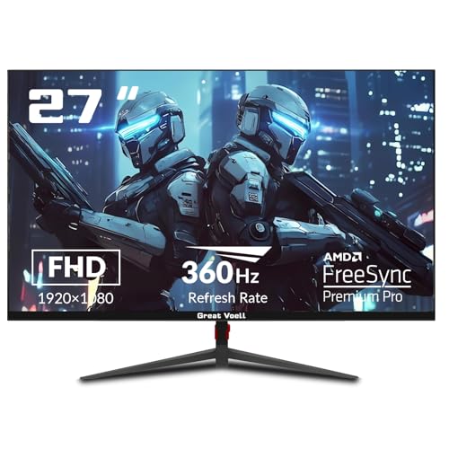 Great voell Gaming Monitor 27 Zoll, 360Hz, FHD(1920x1080P), HDMI 2.0, DP 1.4, HDR, Anti-Blaulicht Augenschutz, 99% sRGB, FreeSync, VESA-Unterstützung, Kann gekippt Warden, pc Bildschirm 16:9 von Great voell