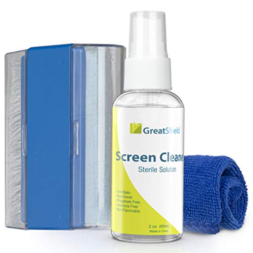 GreatShield - Kit zur Reinigung des Bildschirms | Mikrofasertuch, Reinigungsbürste und Reinigungsspray (60ml) | TV, Smartphone, Laptop, Monitor, Brille, Glas, Vitrine | Bürste für Eine Tastatur von GreatShield