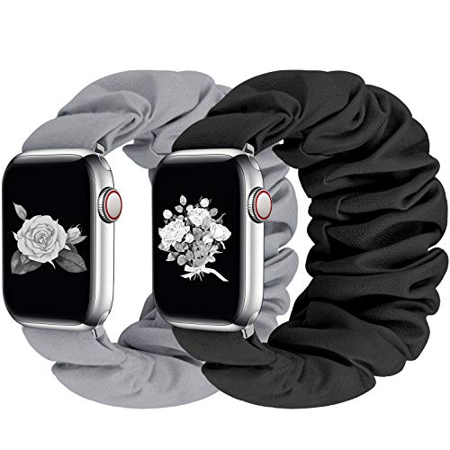 Greatfine Kompatibel mit Apple Watch Band Scrunchie 38 mm 40 mm 42 mm 44 mm, weiches elastisches Band Uhrenarmband mit iWatch Serie 6 SE 5 4 3 2 1, S L Drucken Ersatz Armband für Damen Herren (3840 von Greatfine