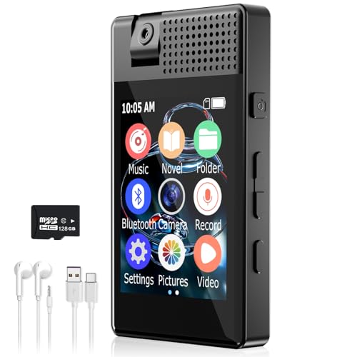 128G MP3-Player Bluetooth 5.3 mit Kamera, Verlustfreier Sound IPS 2.5 Zoll Vollfarb Touchscreen Sport MP4 Player,mit Lautsprecher,OTG,E-Book,Aufnahmen,Stoppuhr,Wecker,Taschenrechner,Spiele,Kalender von Greatzer