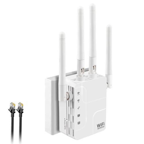 WLAN Repeater AC1200 WLAN Verstärker,Dualband 5GHz & 2.4GHz Wireless Signal WiFi Range Extender mit WPS, Access Point, 2 LAN Ports, 360° Volle Abdeckung, LED Anzeige, Kompatibel zu Allen WLAN Geräten von Greatzer