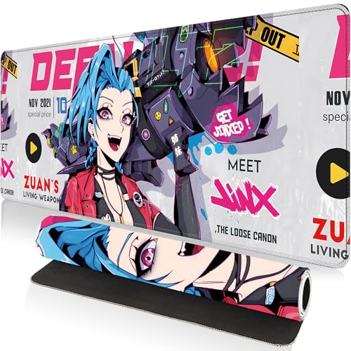Großes Gaming-Mauspad 80 x 30 cm XXL erweiterte Schreibtischunterlage für Maus und Tastatur - rutschfeste und wasserabweisende Oberfläche mit Anime Cute Girl Design Jinx ideal für wettbewerbsfähige Großes Gaming-Mauspad 80 x 30 cm XXL erweiterte Schreibtischunterlage für Maus und Tastatur - rutschfeste und wasserabweisende Oberfläche mit Anime Cute Girl Design Jinx ideal für wettbewerbsfähige von Greekor