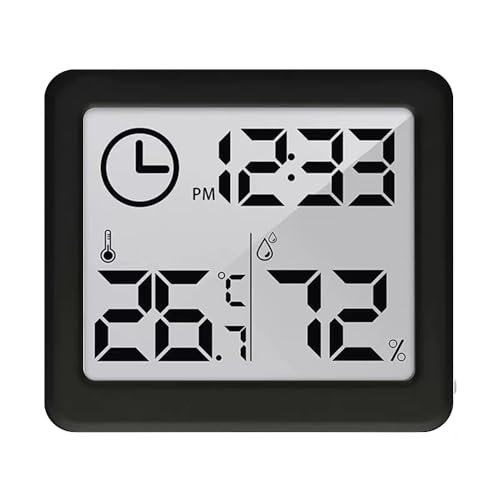Green Blue GB384 Digitales Thermometer/Hygrometer mit Uhrfunktion, Umgebungstemperatur und Luftfeuchtigkeit (Schwarz) von Green Blue