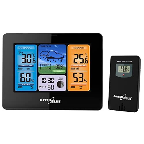 GreenBlue GB215 WiFi Wetterstation mit Wettervorhersage App Kompatibel mit TUYA Display 7 Sprachen Innen- & Außentemperatur Mondphasenanzeige Datum- & Tagesanzeige Wettervorhersagefunktion IPX4 GreenBlue GB215 WiFi Wetterstation mit Wettervorhersage App Kompatibel mit TUYA Display 7 Sprachen Innen- & Außentemperatur Mondphasenanzeige Datum- & Tagesanzeige Wettervorhersagefunktion IPX4 von Green Blue