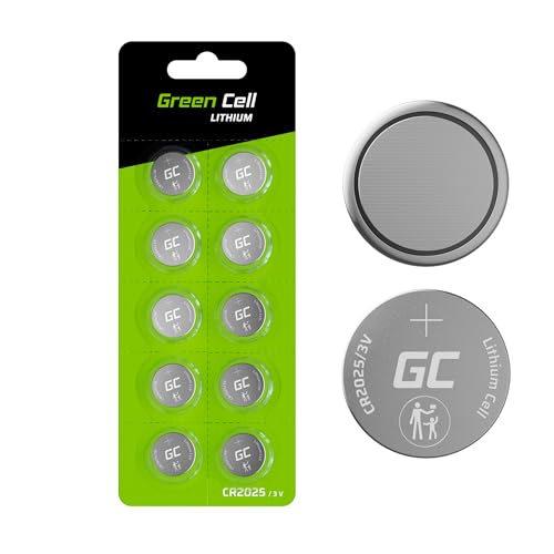10 Stück Batterie Green Cell CR2025 2025 ECR2025 Lithium Knopfzellen 3V Lithiumbatterie Batterie in Original Blisterverpackung (Batterien einzeln entnehmbar) von Green Cell