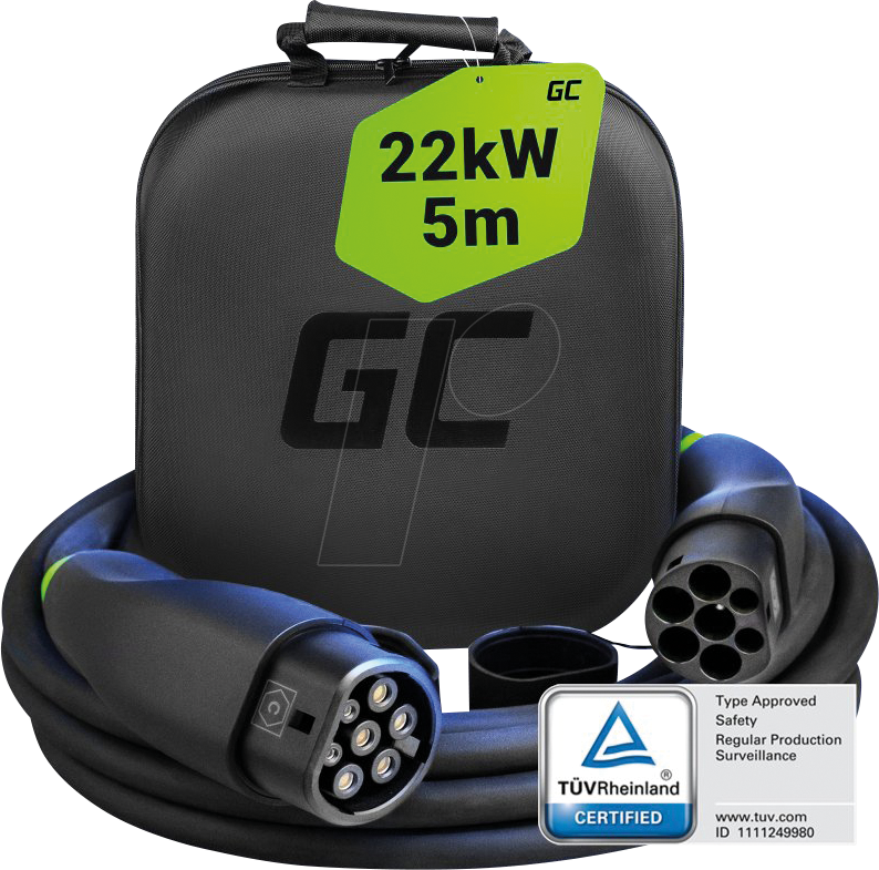 GC EVKABGC01 - Typ 2 Kabel, für E-Fahrzeuge, 22 kW, 5 m GC EVKABGC01 - Typ 2 Kabel, für E-Fahrzeuge, 22 kW, 5 m von Green Cell