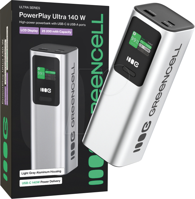 GC PBGC25UD - Powerbank PBGC25UD, 25200 mAh, 140 W, 1x USB-A, 2x USB-C GC PBGC25UD - Powerbank PBGC25UD, 25200 mAh, 140 W, 1x USB-A, 2x USB-C von Green Cell