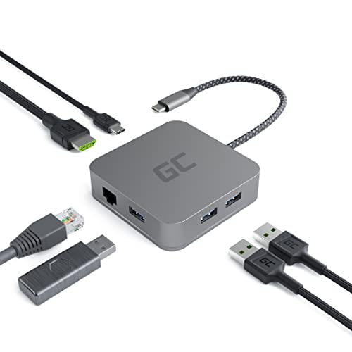 GC USB C Hub, Multiport Adapter für MacBook 6 in 1 MacBook Air Adapter Docking Station USB C auf HDMI 4K, 3X USB 3.0, Ethernet, USB-C mit Power Delivery 87W für Dell Lenovo und mehr Type-C Geräte von Green Cell
