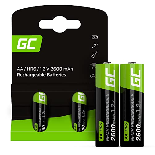 GREEN CELL Akku 2600 mAh 1.2V [2 Stück] Batterien AA Mignon NI-MH wiederaufladbar sofort einsatzbereit ohne Memory-Effekt Vorgeladene Starke Leistung, geringe Selbstentladung wiederaufladbare Batterie von Green Cell