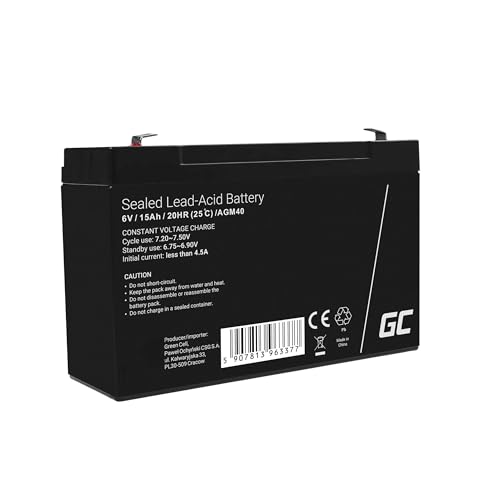 Green Cell® AGM 6V 15Ah Akku Vlies Batterie VRLA Blei Batterie Bleiakku Ersatzakku Akkubatterie Versorgungsbatterie Zyklenfest Wartungsfrei für Spielzeug Alarm Notstrom Kinderroller Reha von Green Cell