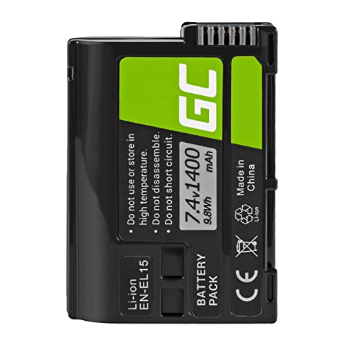 Green Cell® EN-EL15 EN-EL15A Kamera-Akku für Nikon 1 V1 D500 D7000 D7100 D800 D810 MB-D11 MB-D12 MB-D14, Full Decoded (Li-Ion Zellen 1400mAh 7.0V Schwarz) von Green Cell