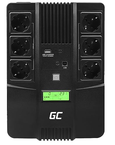 Green Cell® UPS USV Unterbrechungsfreie Stromversorgung 600VA (360W) mit Überspannungsschutz 230V Line-Interactive Spannungsregelung AVR USV-Anlage USB/RJ45 6X Schuko Ausgänge LCD Bildschirm von Green Cell