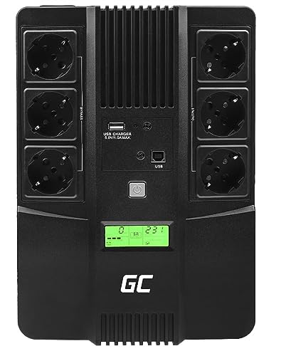 Green Cell® UPS USV Unterbrechungsfreie Stromversorgung 600VA (360W) mit Überspannungsschutz 230V Line-Interactive Spannungsregelung AVR USV-Anlage USB/RJ45 6X Schuko Ausgänge LCD Bildschirm von Green Cell