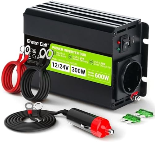 Green Cell® Wechselrichter Spannungswandler Duo 12V/24V auf 230V 300W/600W Modifizierte Sinus von Green Cell