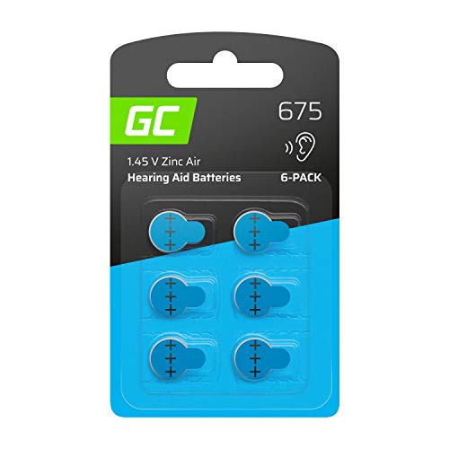 Green Cell Blister - 6 Stück Hörgerätebatterien batterien Typ/Größe Blau 675 P675 PR44 ZL1 Zinc Zinc-Air Akustische Zink-Luft-Hörgerätebatterien für Hörgeräte und Otoplastiken von Green Cell