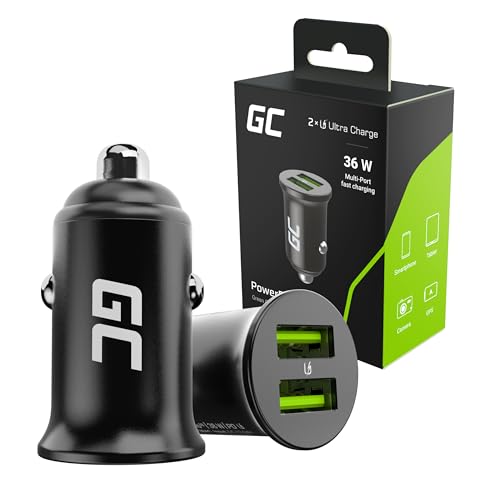 Green Cell KFZ-Ladegerät 2-Port Zigarettenanzünder USB Auto Adapter Handy Ladegerät Car Charger Power Delivery Ultra Charge kompatibel mit iPhone Samsung Xiaomi GPS (36W, 2X USB-A) von Green Cell