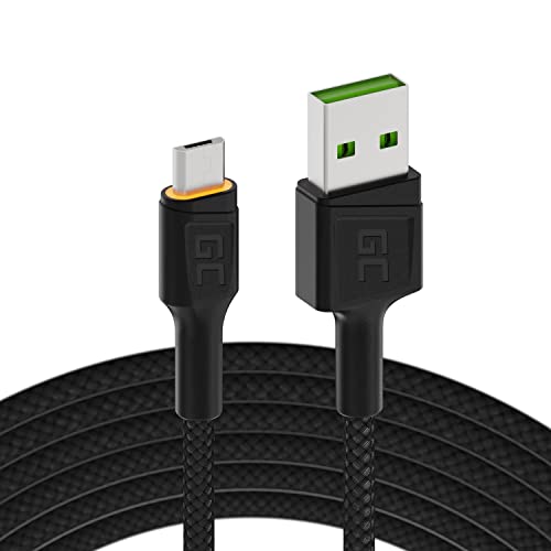 Green Cell Kabel USB-A - Micro USB 1.2m mit LED-Beleuchtung Ladekabel Schwarz Schnellladekabel High Speed Kompatibel mit Quick Charge 3.0 für Samsung, Xiaomi, Huawei, Kindle, Nexus, Android-Telefonen von Green Cell