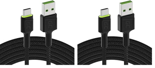 Green Cell Kabel USB-A - USB-C Typ-C 2m mit LED-Beleuchtung Ladekabel Schwarz Schnellladekabel Kompatibel mit Samsung Galaxy S23 S22 S21 S20 Ultra S10 S9 S8+ | Note 20 10 9 8 | Android-Telefonen von Green Cell