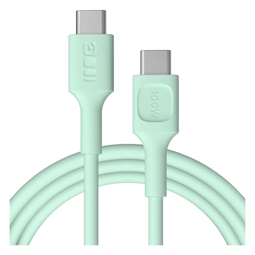 Green Cell PowerFlex USB-C Kabel 100W 200cm – Extra langes USB C auf USB C Ladekabel – 2m Schnellladekabel mit 480 Mbps für iPhone 16, iPad, MacBook, Laptop – Flexibles Silikonkabel (Minze, 200) von Green Cell