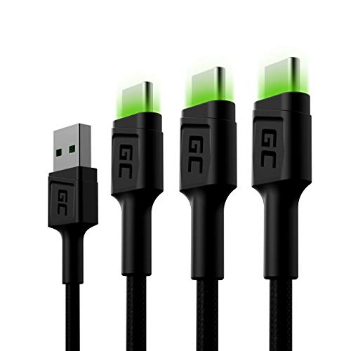 Green Cell SET 3x Kabel USB-A - USB-C Typ-C 3 Pack 1.2m mit LED-Beleuchtung Ladekabel Schnellladekabel Kompatibel mit Samsung Galaxy S23 S22 S21 S20 Ultra S10 S9 S8+ | Android-Telefonen von Green Cell