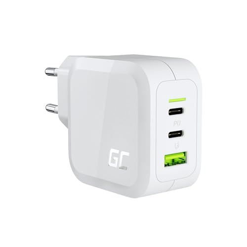 USB C Ladegerät Weißes Green Cell GaN 65W 3 Port 2x USB-C PD 1x USB-A QC 3.0 Handy Schnellladegerät Power Adapter Schnell Netzteil Ladestecker Wandladegerät für Laptops, MacBook, iPhone Android Handys von Green Cell