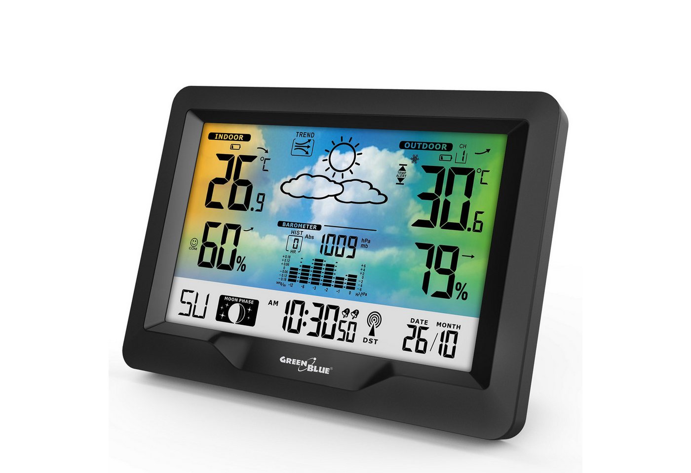 GreenBlue GB540N Wetterstation (Wetterstation Hygrometer Barometer DCF Mondphase) von GreenBlue