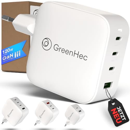 GreenHec 120w USB C Charger Nexus Pro - GaN Ⅲ Mehrfach Ladegerät für MacBook Pro/Air M2, M3, Chromebook, Thinkpad, Surface, iPhone, Samsung Galaxy | 4 Ports USB-C Schnellladegerät, Netzteil von GreenHec