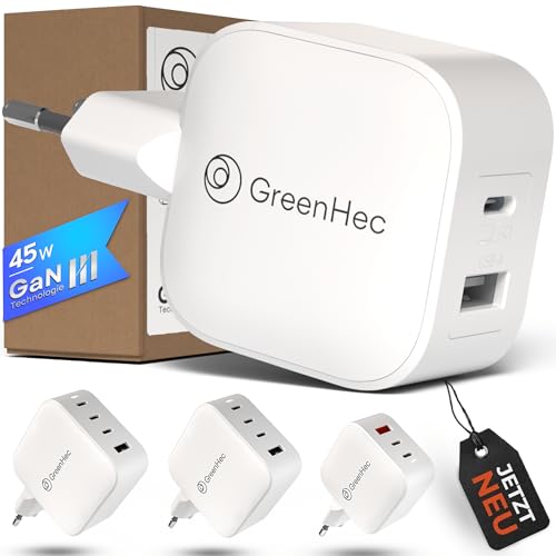 GreenHec 45w USB C Schnellladegerät Nexus Pro - GaN Ⅲ Mehrfach Fast Charger für MacBook Pro Air, iPhone, iPad, Samsung S21 S22 S23 S24 Ultra, Chromebook, Surface | 2 Ports USB-C Netzteil von GreenHec