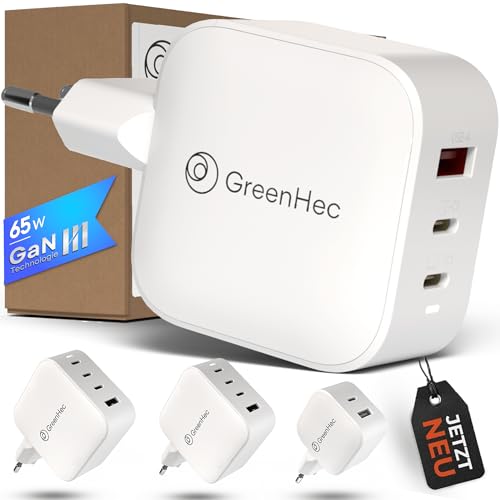 GreenHec 65w USB C Schnellladegerät Nexus Pro - GaN Ⅲ Mehrfach Charger für MacBook Pro Air, iPhone, iPad, Samsung Galaxy, Chromebook, Thinkpad, Surface | 3 Ports USB-C Netzteil Ladegerät von GreenHec