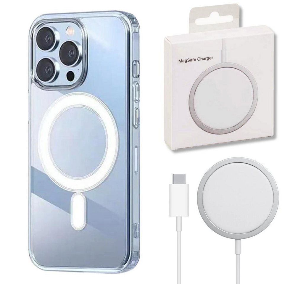 GreenHec Magnet Ring iPhone Hülle Clear Case Handyhülle & MagSafe Ladegerät Wireless Charger (15W USB-C für iPhone Induktives Magnetisches Ladepad) von GreenHec