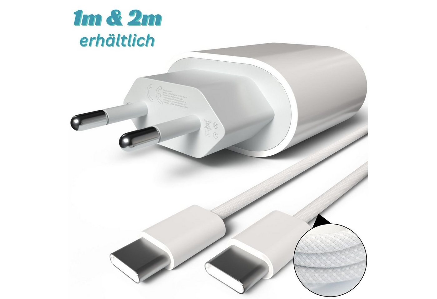 GreenHec USB C Kabel iPhone 15 - 1m (2m) Schnellladekabel mit 20w Power Adapter Schnelllade-Gerät von GreenHec