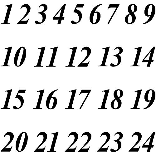 Zahlen von 1 bis 24 mit Ziffern Höhe 3cm Tattoo Aufkleber Deko zum Advent Kalender Besteln (Schwarz) von GreenIT