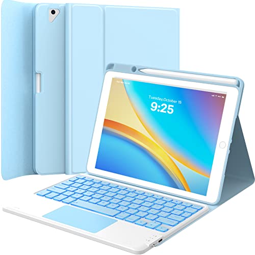 GreenLaw Touch iPad 9. Generation Hülle mit Tastatur (10.2 Zoll, 2021), schmutzabweisende Abdeckung, 7-farbige Hintergrundbeleuchtung, 2 Geräteanschluss, Pro 10.5, Hellblau von GreenLaw