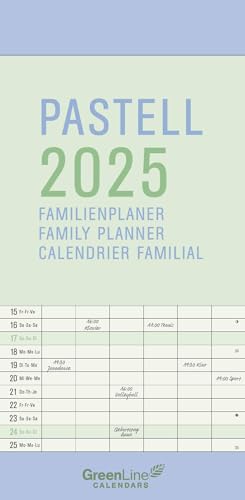 GreenLine Pastell 2025 - Wandkalender - Familien-Kalender - Familienplaner - 22x45 von GreenLine