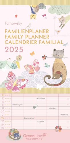 GreenLine - Turnowsky 2025 Familienplaner, 22x45cm, Familienkalender mit effizienter Monatsaufteilung in 5 Spalten, für Familienorganisation, Schulferien und Stundenpläne, mit Spiralbindung von GreenLine