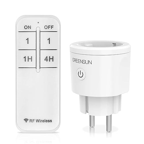 Funksteckdosen mit Fernbedienung, GreenSun Funksteckdose, Steckdose mit Fernbedienung 16A 3680W Steckdose Fernbedienung, Funksteckdosen mit Fernbedienung Innen Smart Steckdose mit Countdown Timer von GreenSun