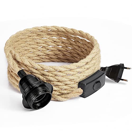 GreenSun Lampenfassung E27 mit Kabel, Lampenfassung mit Schalter, E27 Fassung mit Kabel, Fassung E27 mit Kabel, 4,6M Textilkabel für Pendelleuchte Kit mit Schalter, Ohne Glühbirne von GreenSun