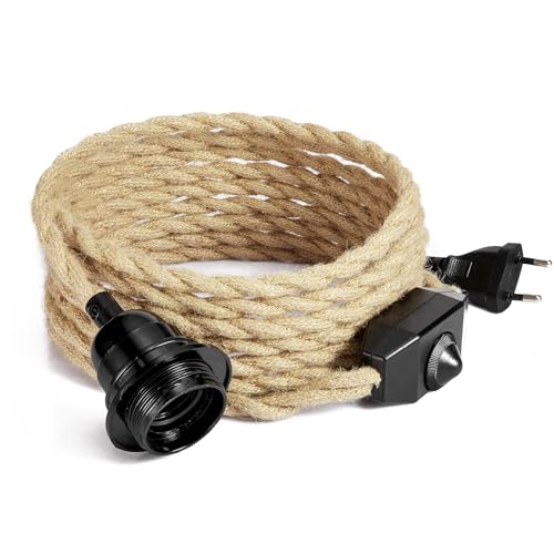 GreenSun Lampenfassung E27 mit Kabel, Lampenfassung mit Schalter, E27 Fassung mit Kabel, Fassung E27 mit Kabel, 4,6M für Pendelleuchte Kit mit Dimmbarem Schalter, Ohne Glühbirne von GreenSun