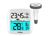 GreenBlue GB216 Wetterstation mit Poolthermometer, 60m Reichweite, schwimmender Sensor, Temperatur, Zeit, Kalender, DCF von Greenblue