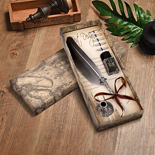 Greensen Schreibfeder Dip Pen Kalligraphie Feder Vintage Quill Writing Pen Set mit 5 Ersatzspitzen und 1 Stiftfederbasis Antiken Feder Kalligraphie Stift für Familie Kinder Freund von Greensen