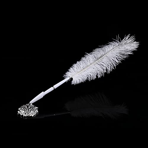Greensen Vintage Straußenfeder Quill Pen, Straußenfeder Hochzeit Feder Kugelschreiber Writting Stift Hochzeit Federkiel Signing Pen mit Metall Halter für Schreiben Hochzeitsgeschenk(Silber) von Greensen