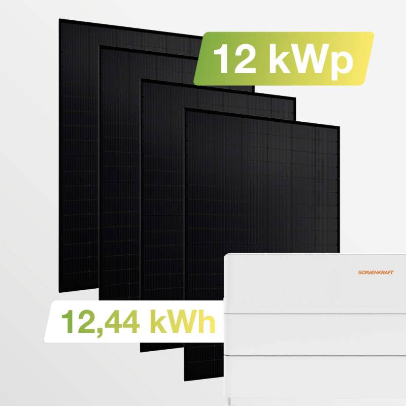 Solaranlage 12 kWp mit Speicher 12,44 kWh ohne Halterung von Greensolar